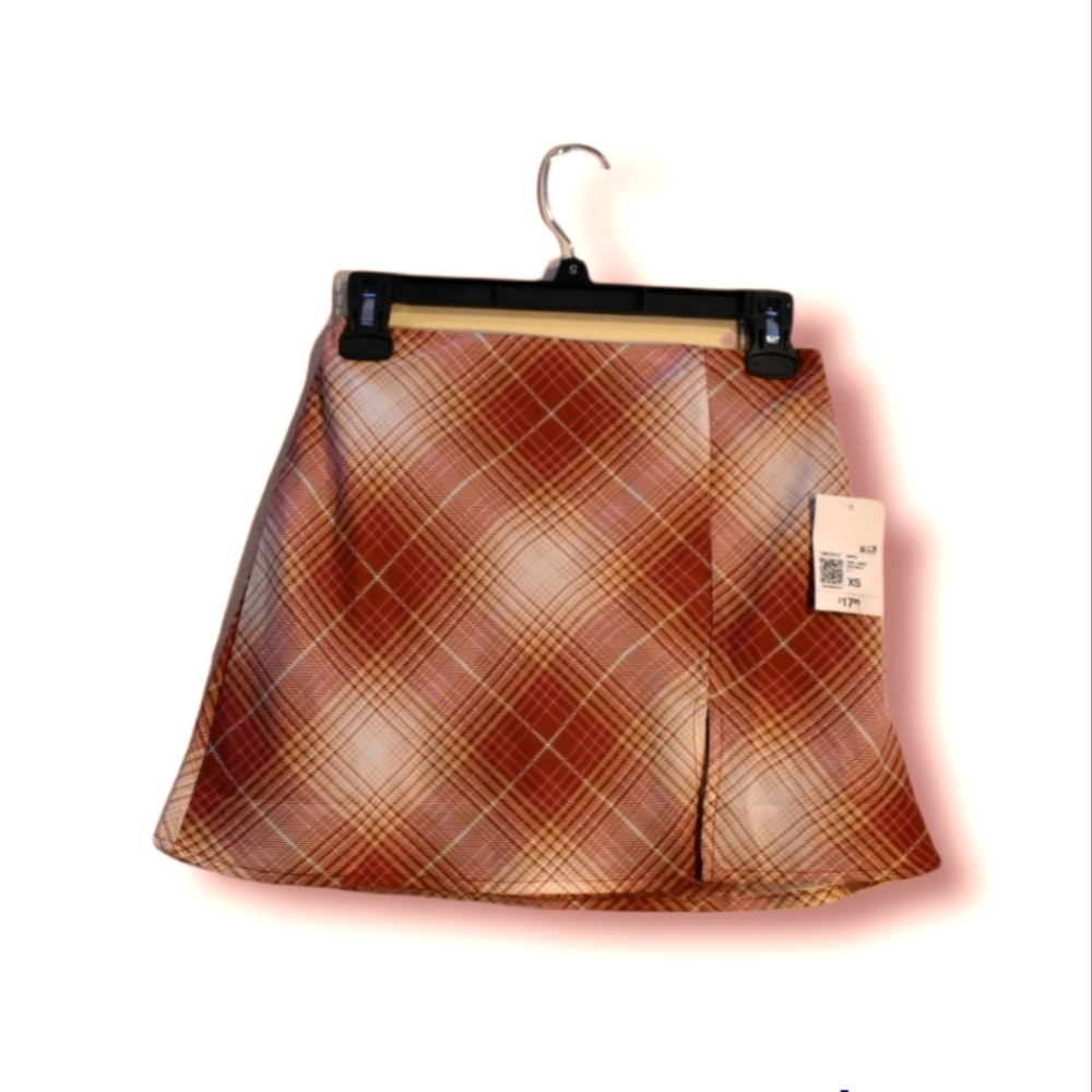 Plaid Mini Skirt | 70s Style | Rust Brown/White | Forever 21 | Size XS | NWT |